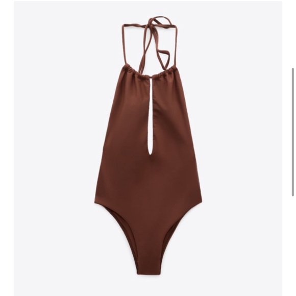 Zara Halter Swimsuit Chocolate Brown NWT size Small - Picture 6 of 7